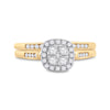 14kt Yellow Gold Round Diamond Cluster Bridal Wedding Ring Band Set 1/2 Cttw