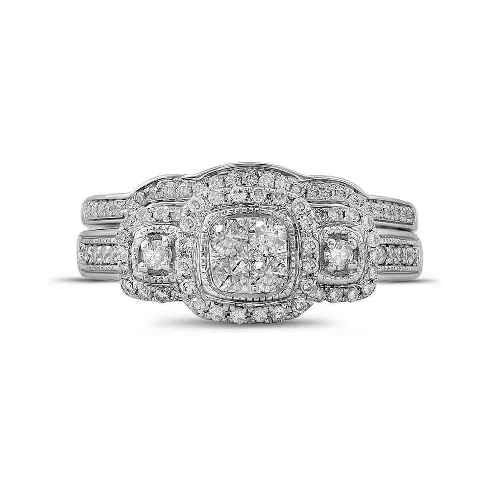 14kt White Gold Round Diamond Bridal Wedding Ring Band Set 1/2 Cttw