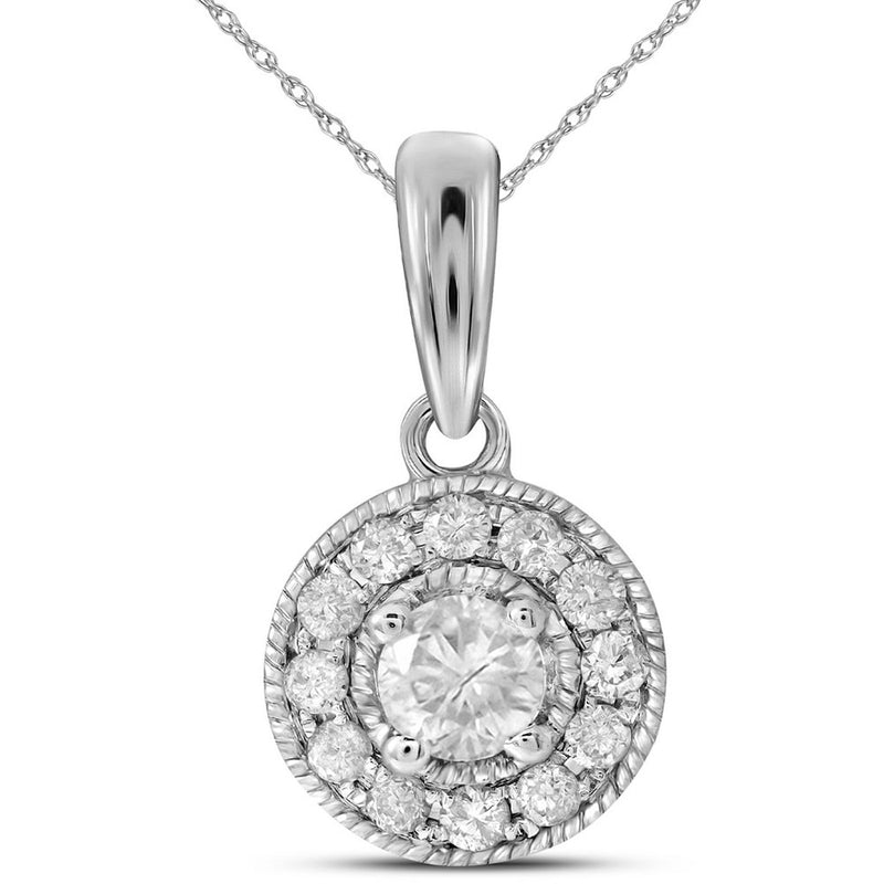 14kt White Gold Womens Round Diamond Solitaire Pendant 1/4 Cttw