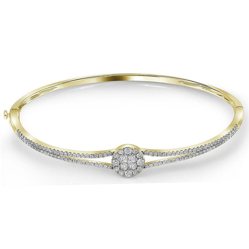 14kt Yellow Gold Womens Princess Round Diamond Bangle Bracelet 1 Cttw