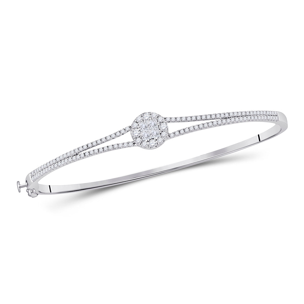 14kt White Gold Womens Princess & Round Diamond Bangle Bracelet 1 Cttw