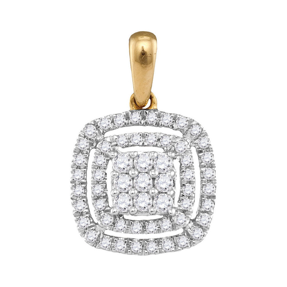 14kt Yellow Gold Womens Round Diamond Concentric Square Cluster Pendant 1/3 Cttw