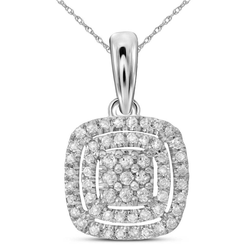 14kt White Gold Womens Round Diamond Cushion Cluster Pendant 1/3 Cttw