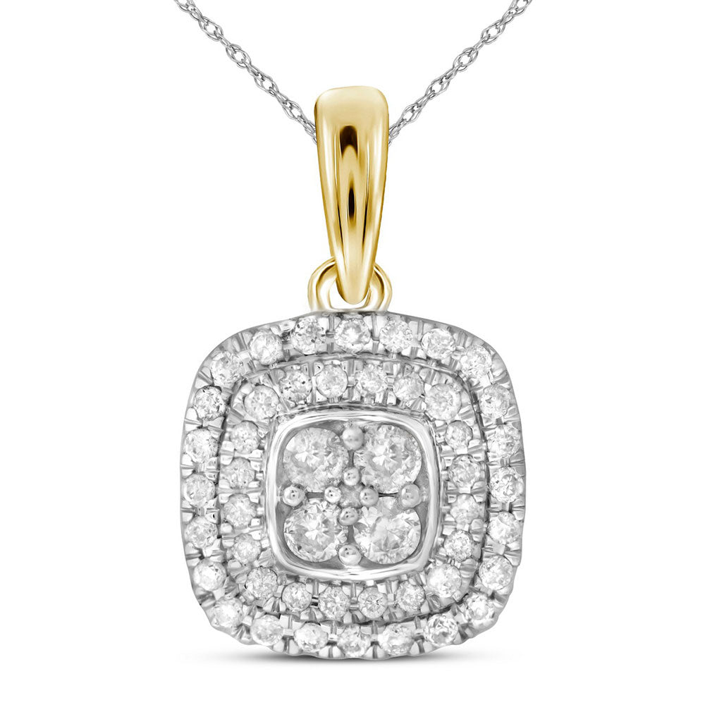 14kt Yellow Gold Womens Round Diamond Cushion Cluster Pendant 1/3 Cttw