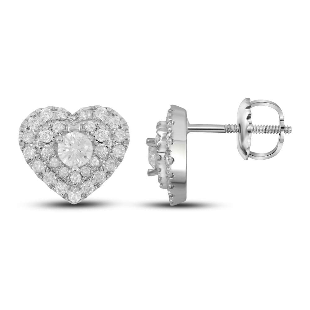 14kt White Gold Womens Round Diamond Heart Earrings 1/2 Cttw