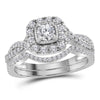 14kt White Gold Round Diamond Bridal Wedding Ring Band Set 3/4 Cttw