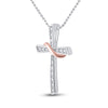 10kt Two-tone Gold Womens Round Diamond Cross Pendant 1/20 Cttw