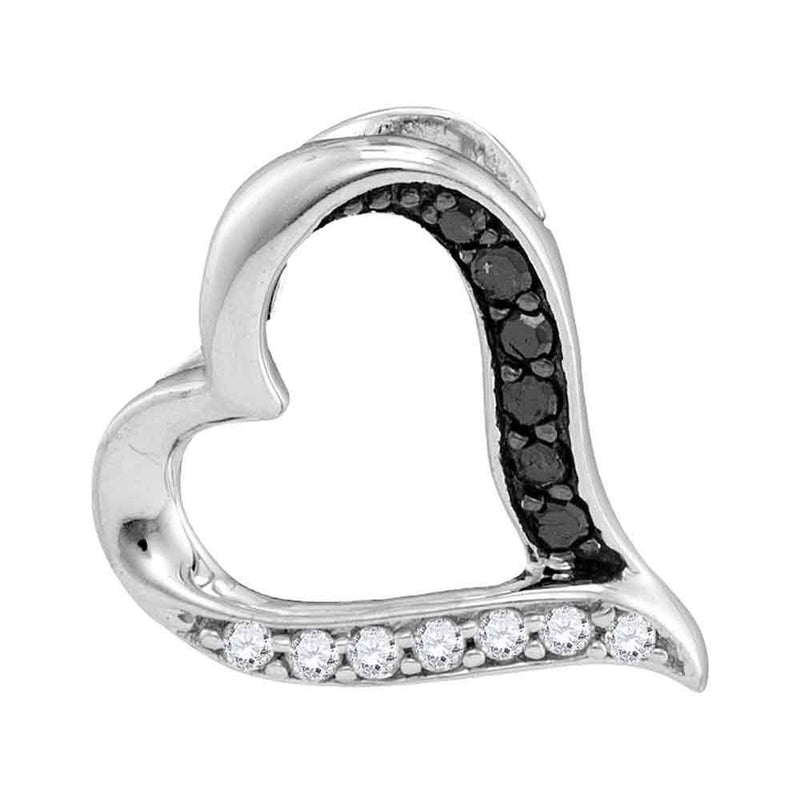 10kt White Gold Womens Round Black Color Enhanced Diamond Heart Pendant 1/8 Cttw