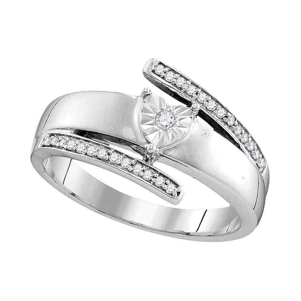 14kt White Gold Womens Round Diamond Solitaire Promise Ring 1/10 Cttw