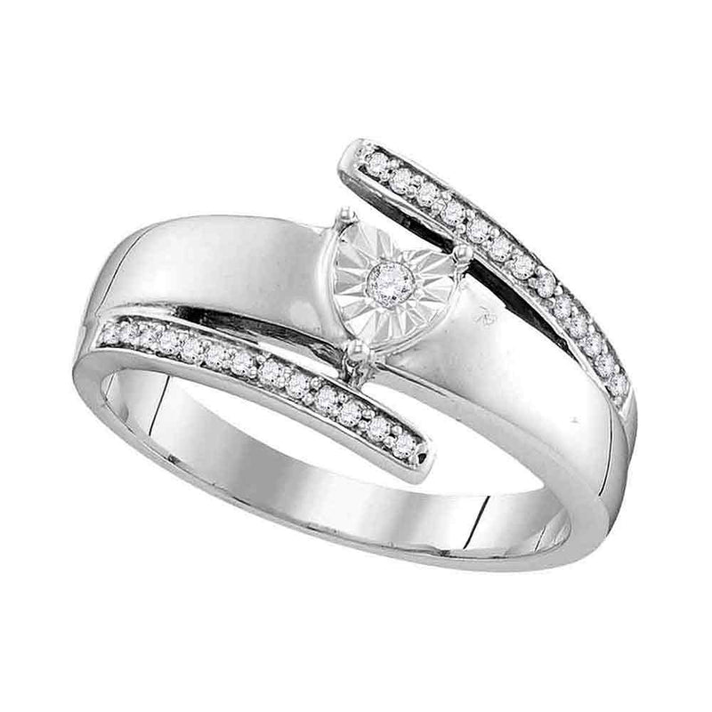 14kt White Gold Womens Round Diamond Solitaire Promise Ring 1/10 Cttw