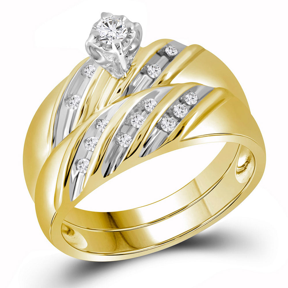 14kt Yellow Gold His Hers Round Diamond Round Matching Wedding Set 1/4 Cttw