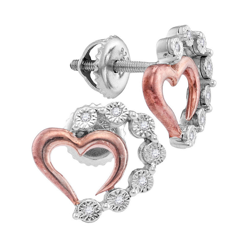 Sterling Silver Womens Round Diamond Heart Earrings 1/20 Cttw