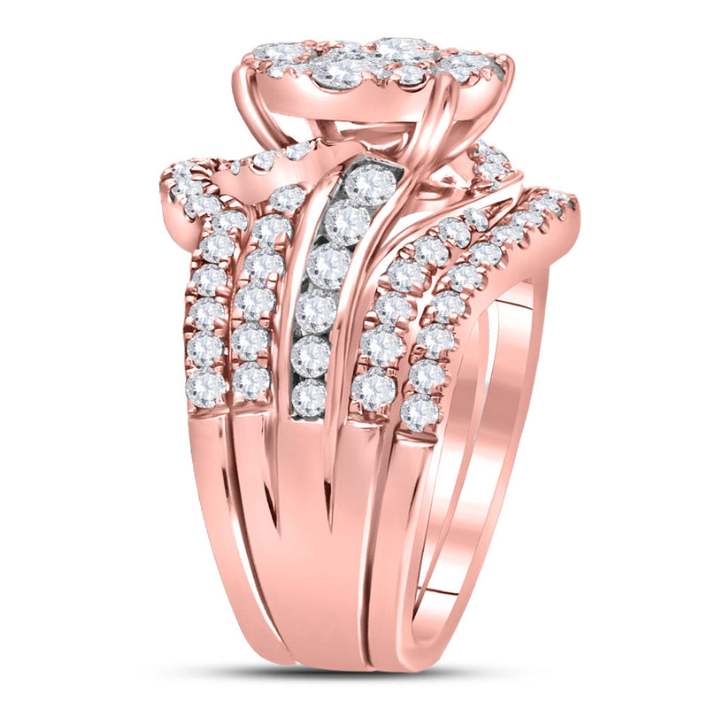 14kt Rose Gold Princess Round Diamond Bridal Wedding Ring Band Set 2-1/2 Cttw