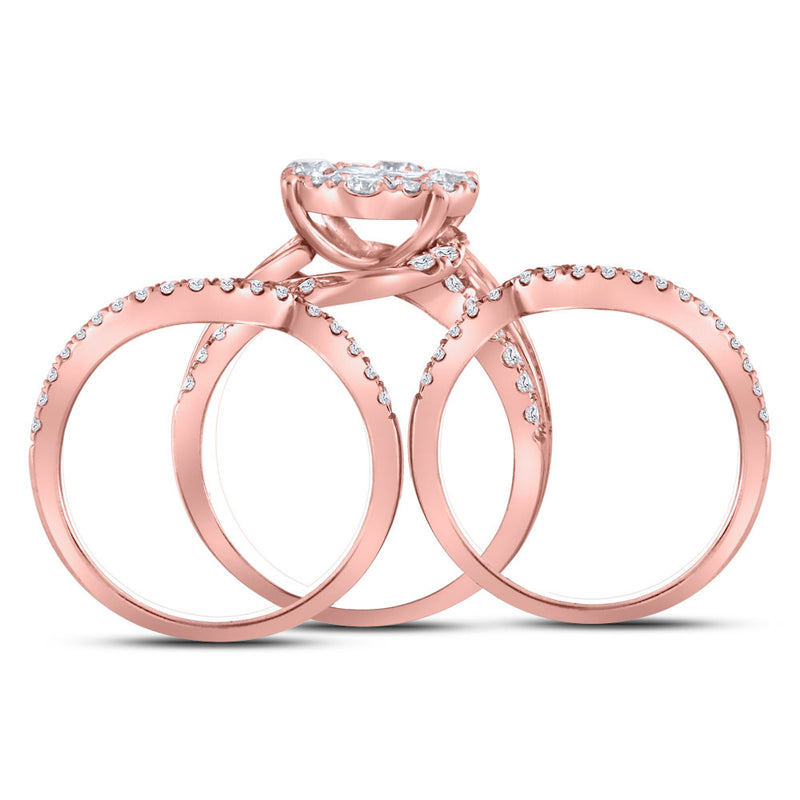 14kt Rose Gold Princess Round Diamond Bridal Wedding Ring Band Set 2-1/2 Cttw