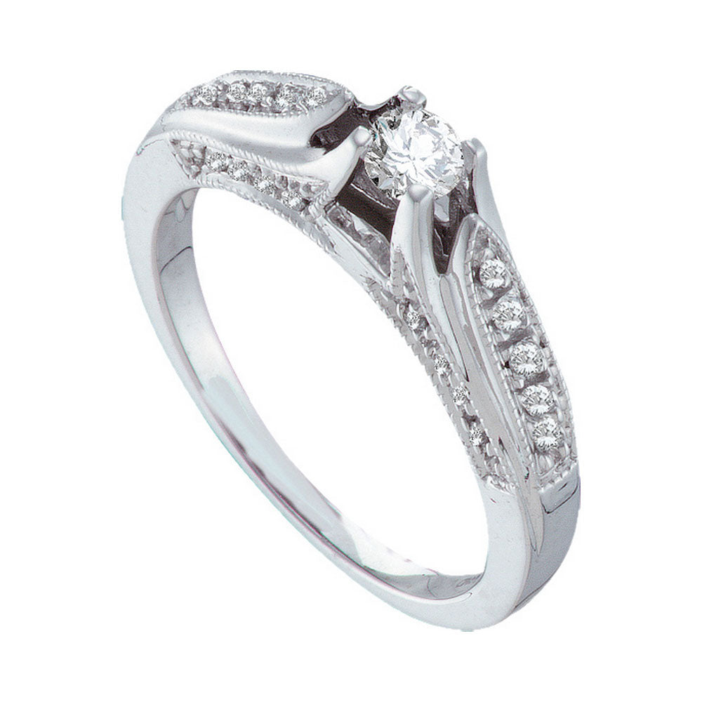 14kt White Gold Round Diamond Solitaire Bridal Wedding Engagement Ring 1/3 Cttw