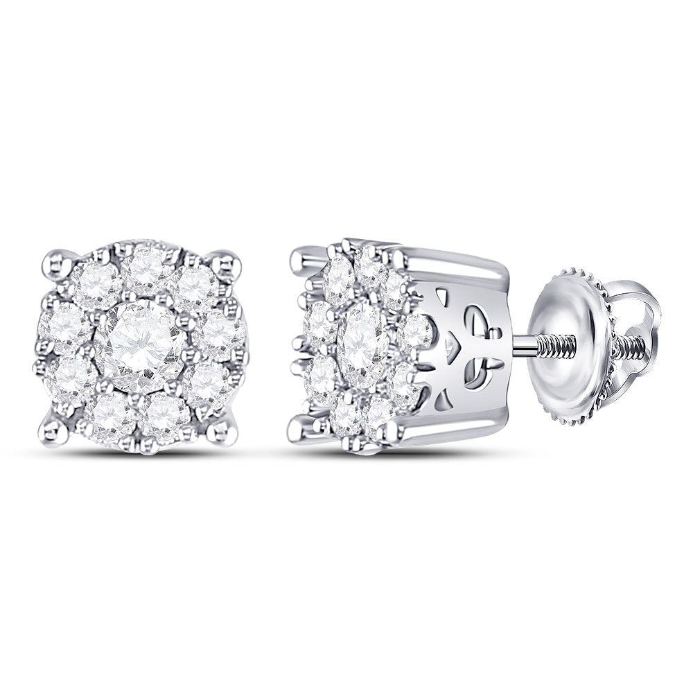 14kt White Gold Womens Round Diamond Cluster Stud Earrings 1 Cttw