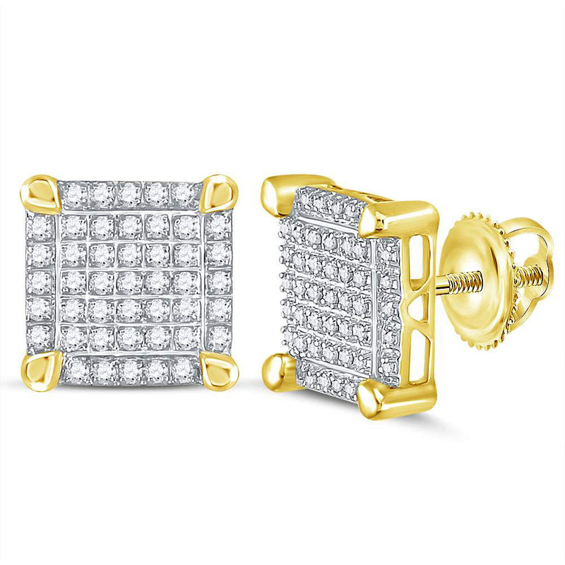 10kt Yellow Gold Mens Round Diamond Square Cluster Stud Earrings 1/4 Cttw