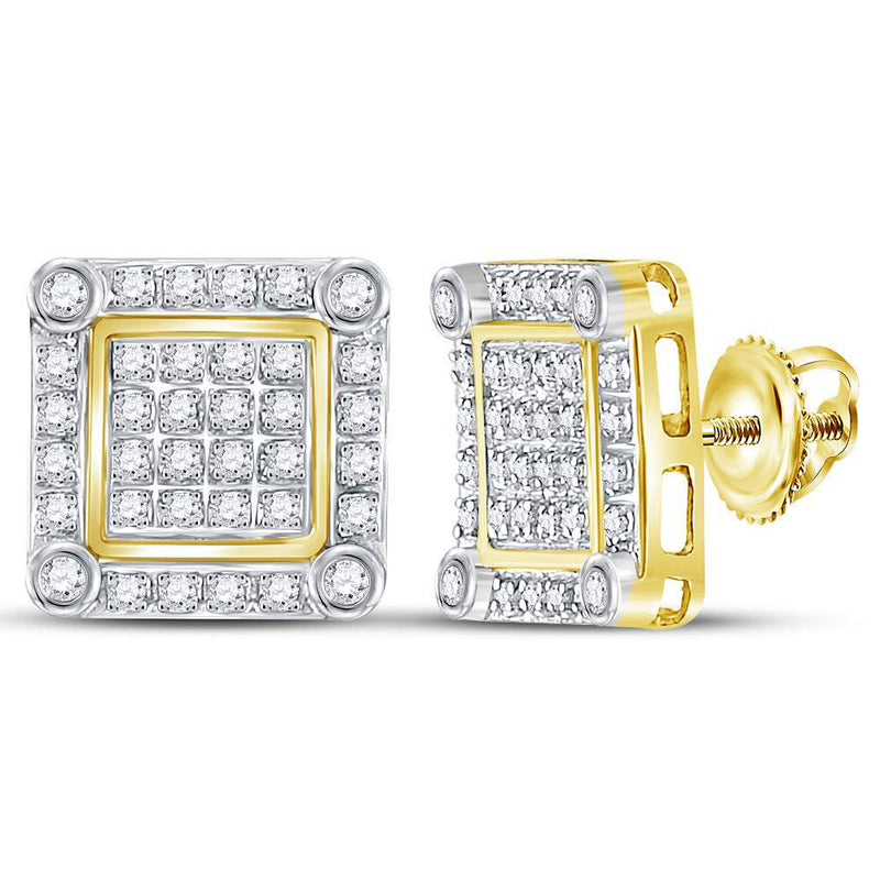 10kt Yellow Gold Mens Round Diamond Square Earrings 1/4 Cttw