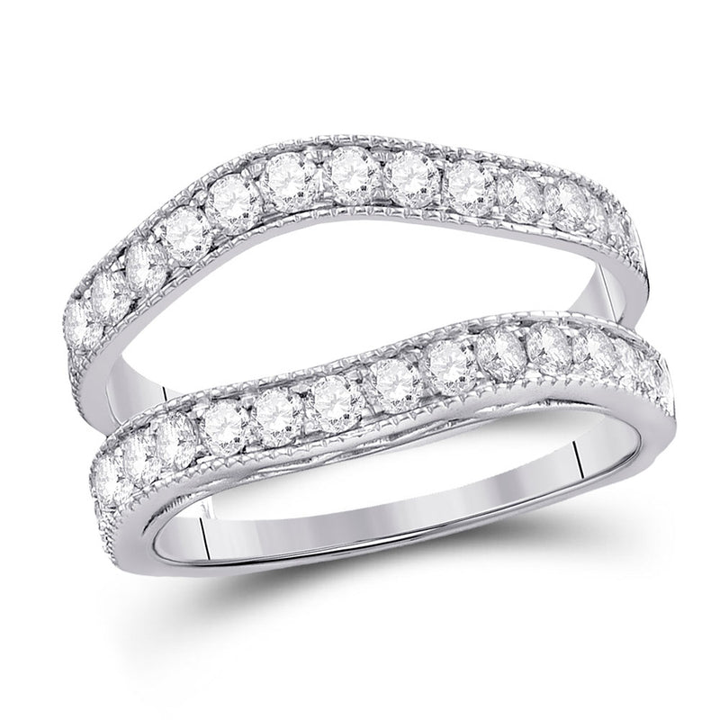 14kt White Gold Womens Round Diamond Milgrain Wrap Ring Guard Enhancer 1 Cttw