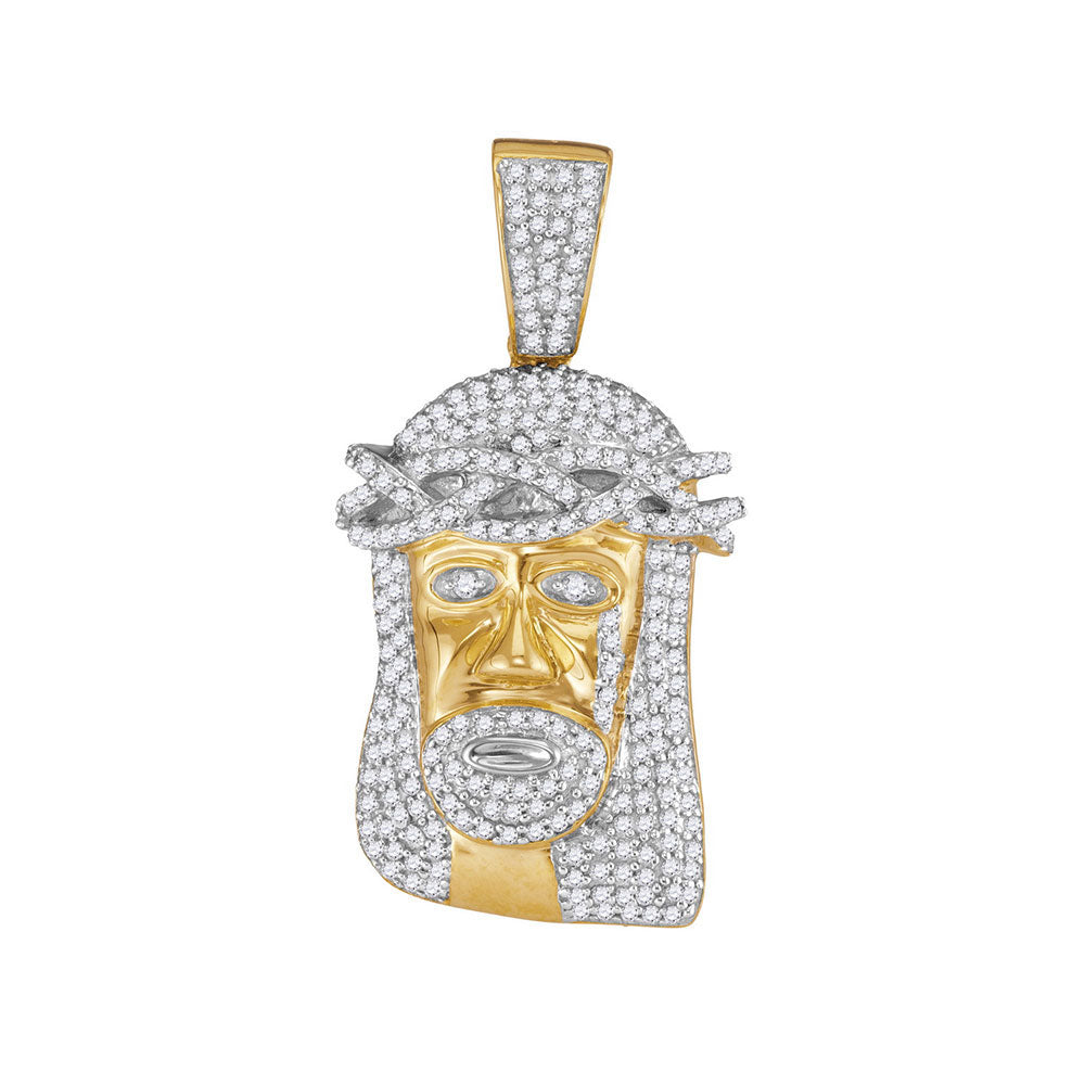 10kt Yellow Gold Mens Round Diamond Jesus Face Charm Pendant 3/4 Cttw