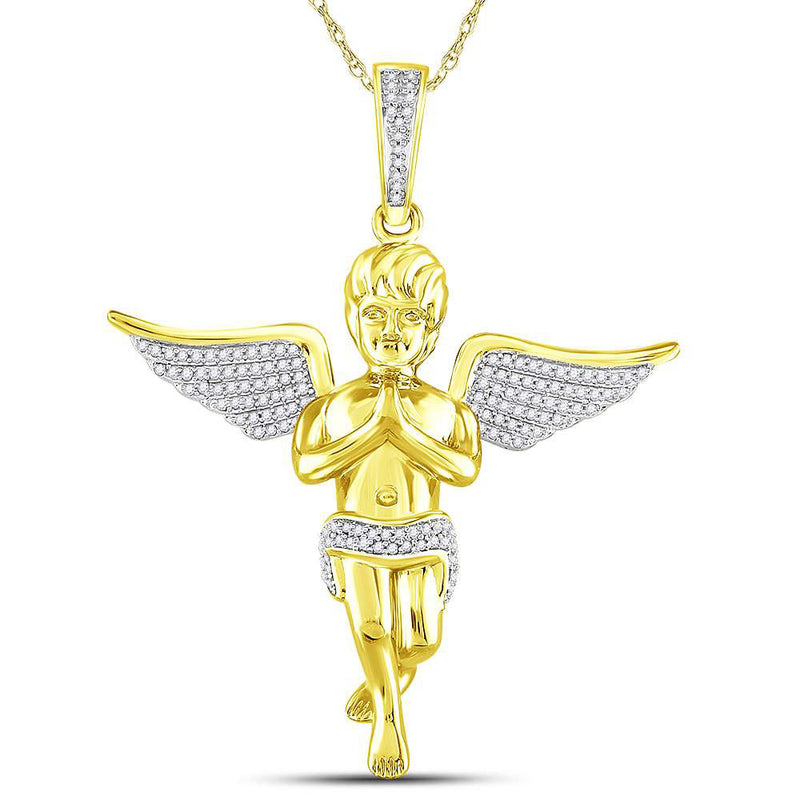 10kt Yellow Gold Mens Round Diamond Angel Charm Pendant 1/2 Cttw