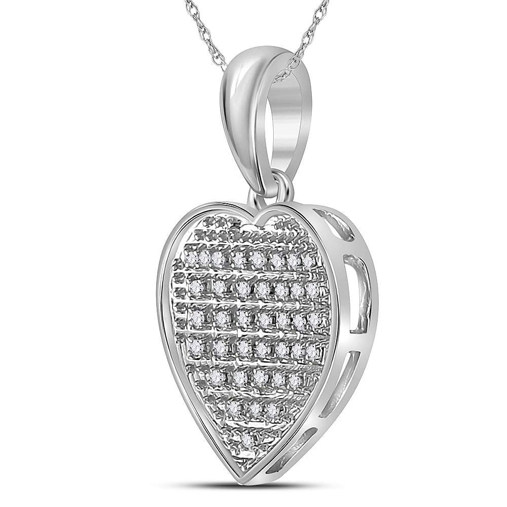 Sterling Silver Womens Round Diamond Heart Pendant 1/10 Cttw