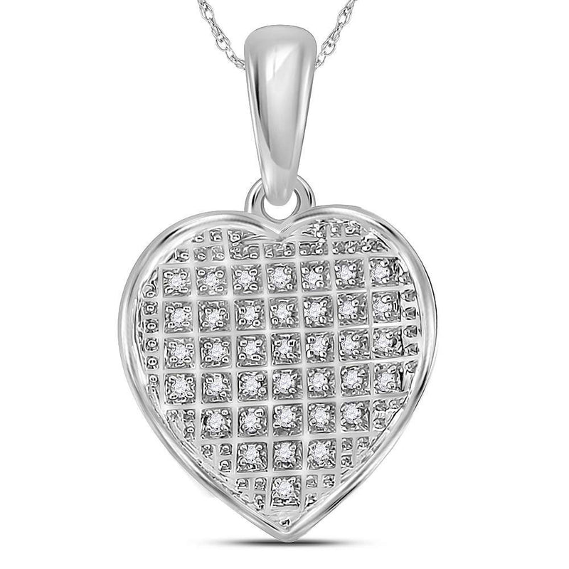 Sterling Silver Womens Round Diamond Heart Pendant 1/10 Cttw