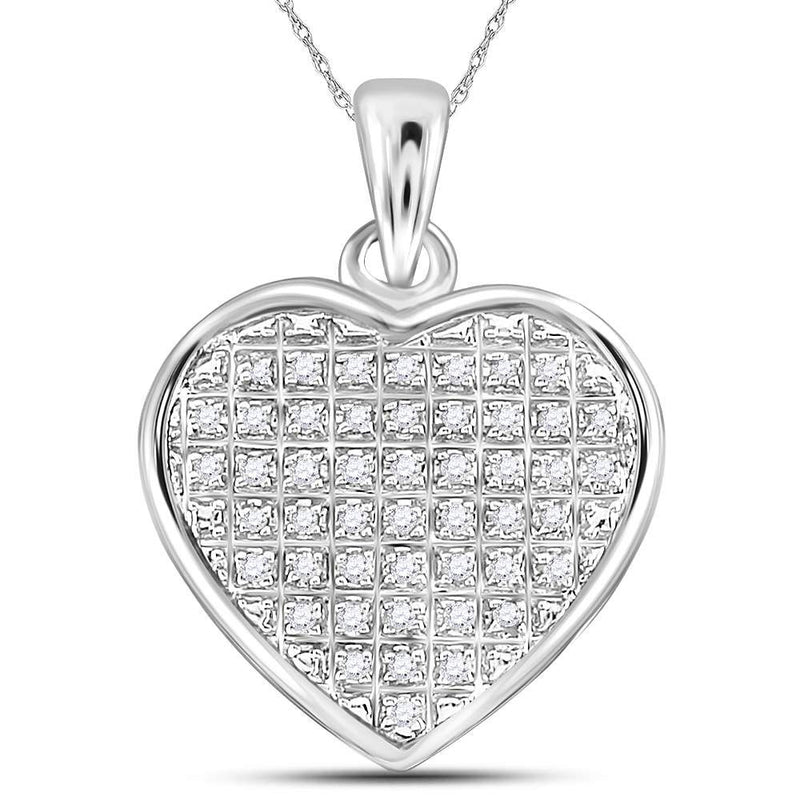 Sterling Silver Womens Round Diamond Heart Cluster Pendant 1/6 Cttw