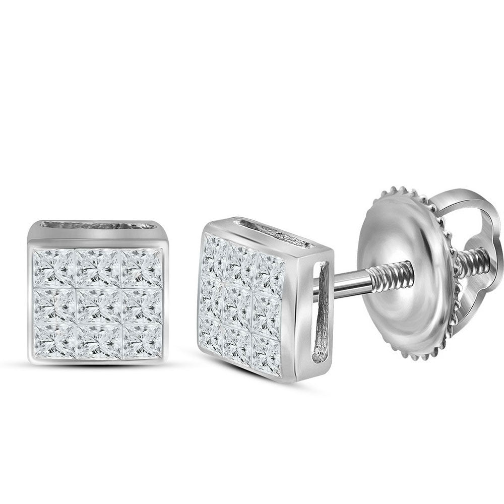 14kt White Gold Womens Princess Diamond Square Earrings 1/4 Cttw