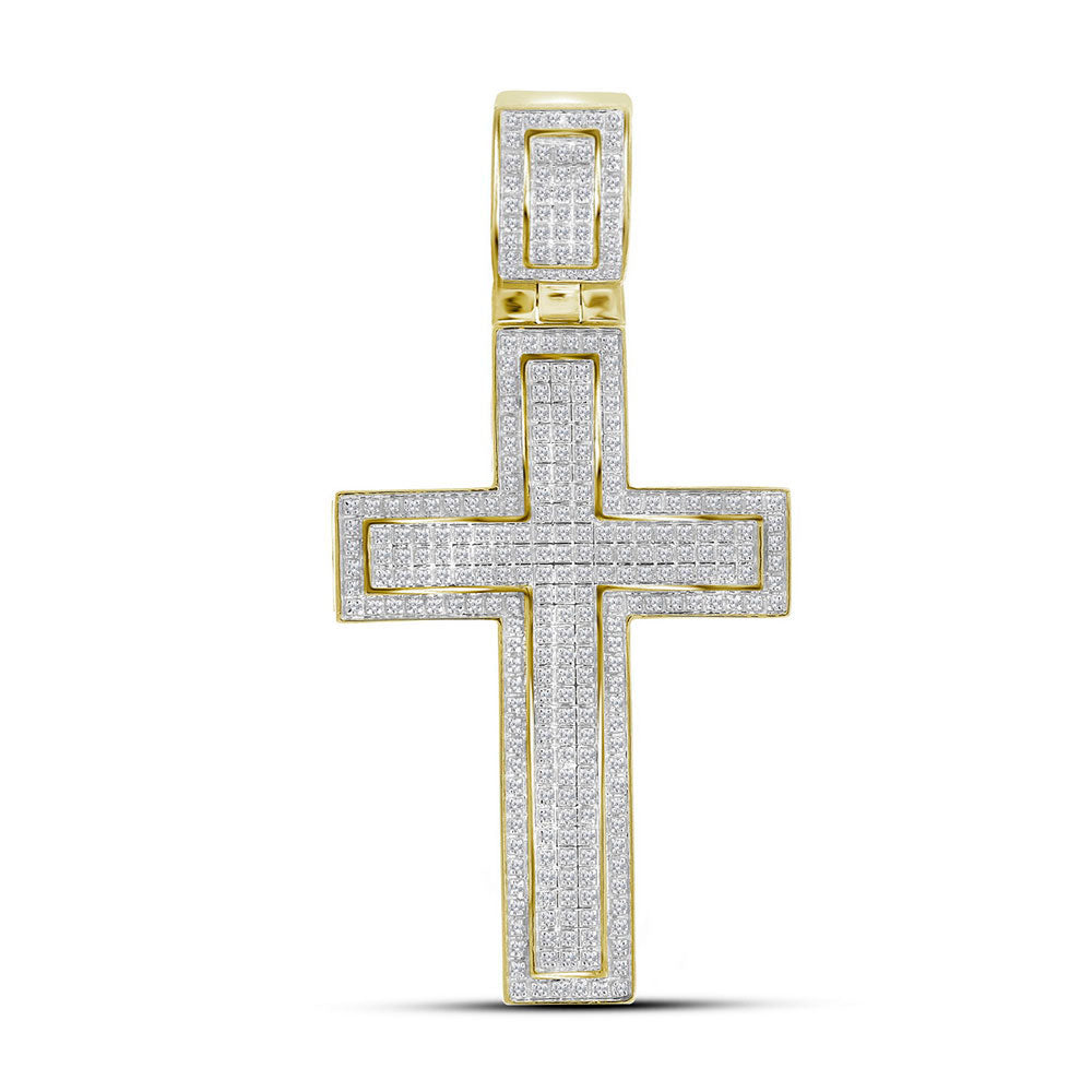 10kt Yellow Gold Mens Round Diamond Roman Cross Religious Charm Pendant 7/8 Cttw