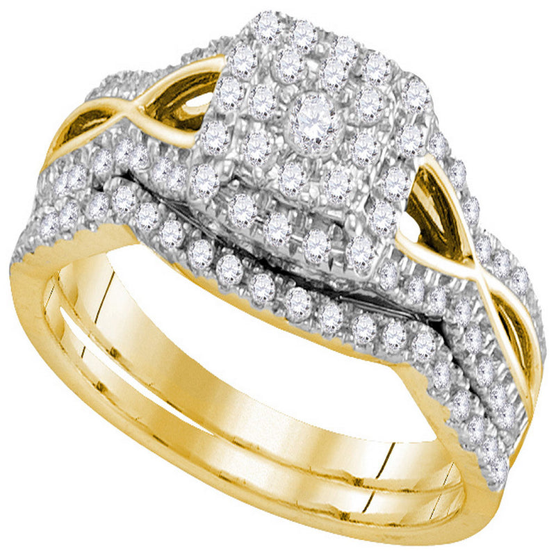 14kt Yellow Gold Round Diamond Bridal Wedding Ring Band Set 1/2 Cttw