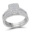 14kt White Gold Princess Diamond Bridal Wedding Ring Band Set 1 Cttw