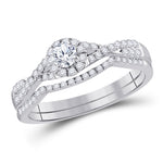 14kt White Gold Diamond Round Bridal Wedding Ring Band Set 1/2 Cttw