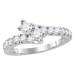 14kt White Gold Round Diamond 2-stone Bridal Wedding Engagement Ring 1 Cttw