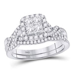 10kt White Gold Princess Diamond Bridal Wedding Ring Band Set 1 Cttw