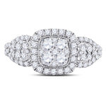 10kt White Gold Womens Round Diamond Square Halo Cluster Ring 1-1/4 Cttw