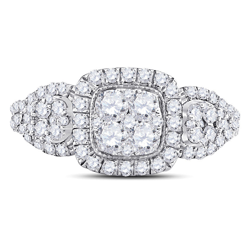 10kt White Gold Womens Round Diamond Square Halo Cluster Ring 1-1/4 Cttw