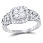 10kt White Gold Womens Round Diamond Square Halo Cluster Ring 1-1/4 Cttw