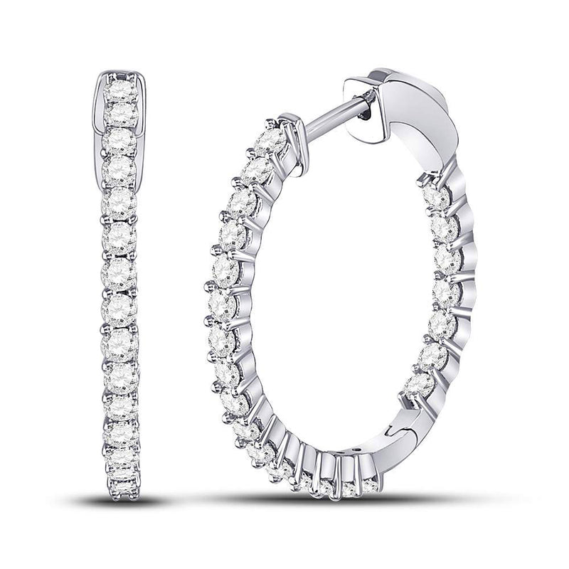 10kt White Gold Womens Round Diamond Single Row Hoop Earrings 1-1/2 Cttw