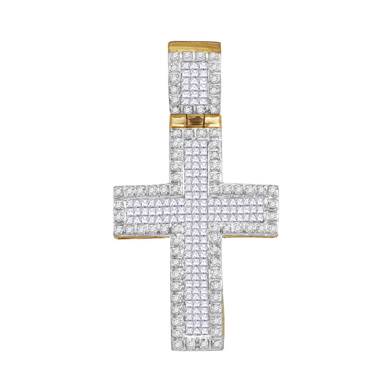 10kt Yellow Gold Mens Round Diamond Cross Charm Pendant 1 Cttw