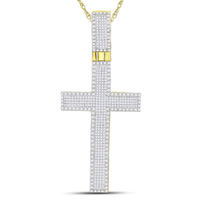 10kt Yellow Gold Mens Princess Diamond Cross Charm Pendant 2-1/2 Cttw