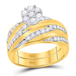 10kt Yellow Gold His Hers Round Diamond Cluster Matching Wedding Set 1 Cttw