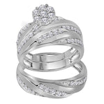 10kt White Gold His Hers Round Diamond Cluster Matching Wedding Set 1 Cttw