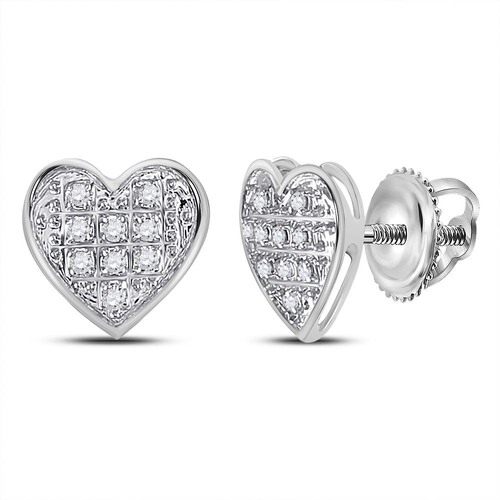 10kt White Gold Womens Round Diamond Heart Cluster Stud Earrings 1/20 Cttw