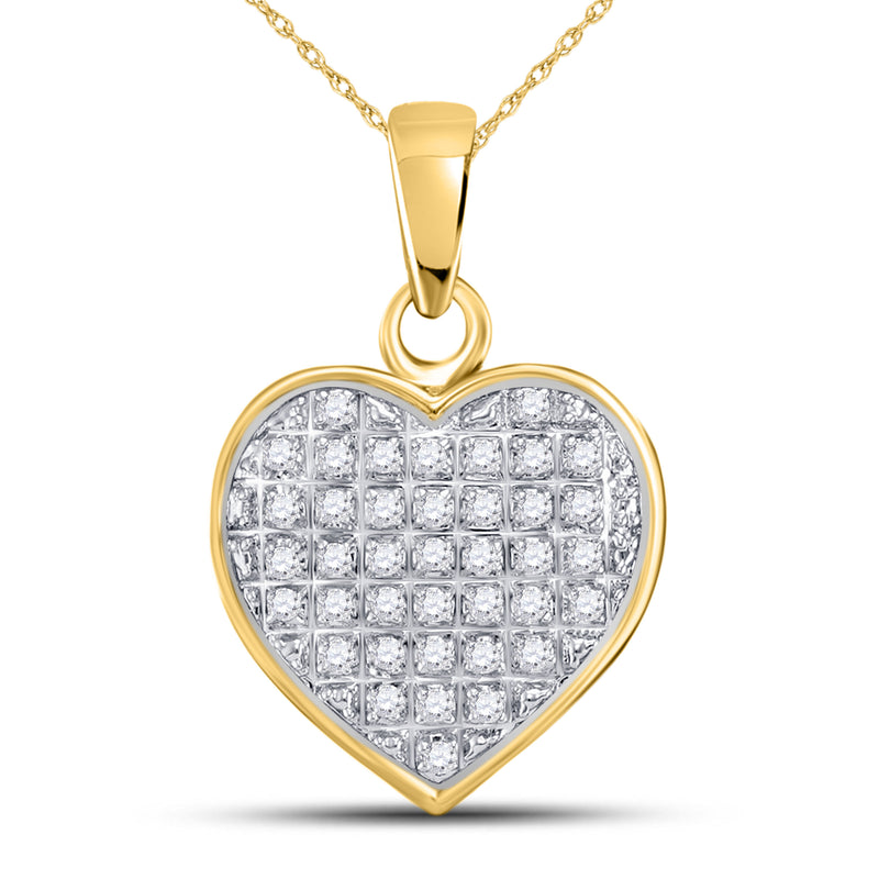 10kt Yellow Gold Womens Round Diamond Heart Cluster Pendant 1/10 Cttw