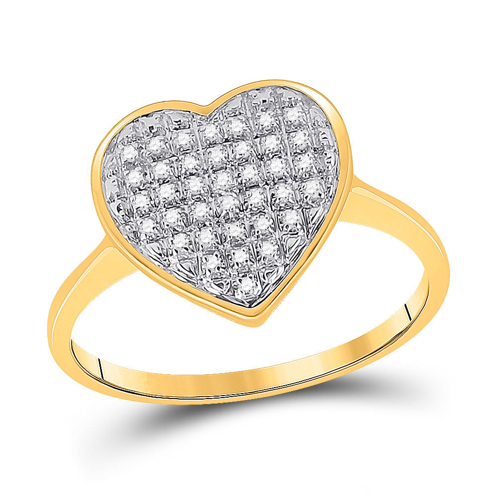 10kt Yellow Gold Womens Round Diamond Heart Ring 1/10 Cttw