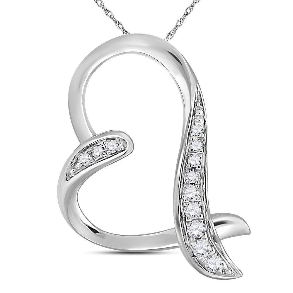 10kt White Gold Womens Round Diamond Heart Pendant 1/20 Cttw