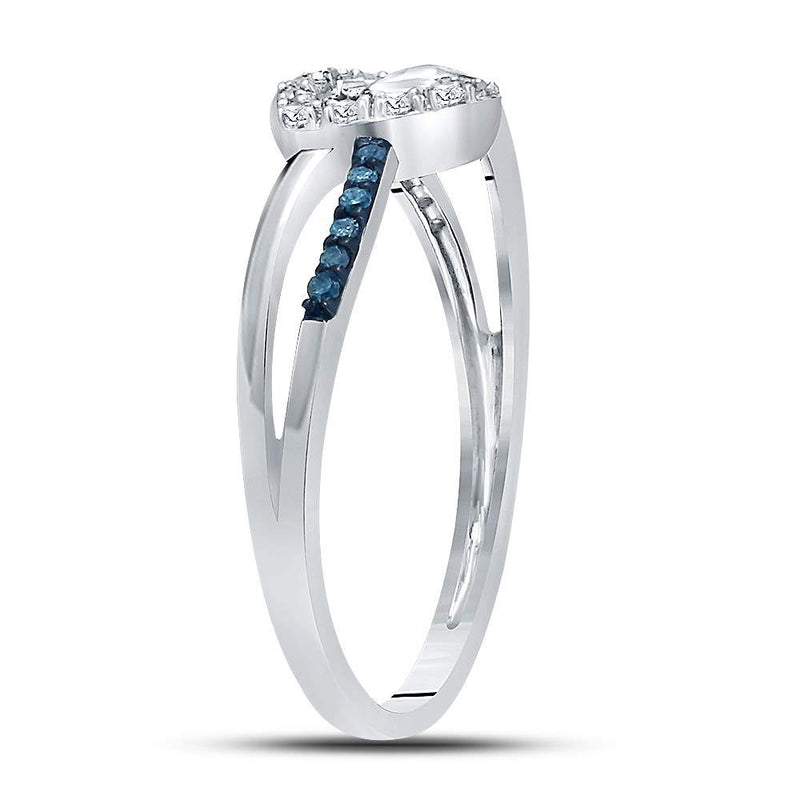 10kt White Gold Womens Round Blue Color Enhanced Diamond Captured Heart Ring 1/10 Cttw