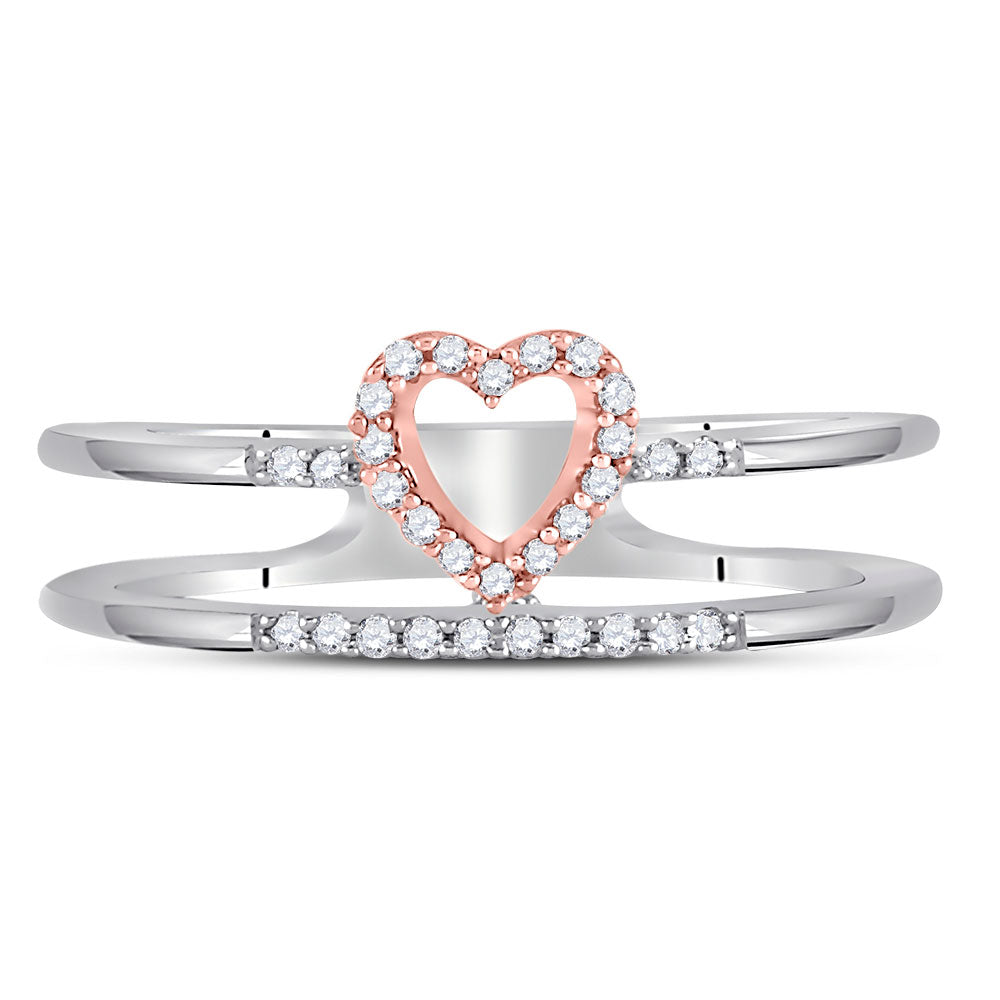 10kt Two-tone White Gold Womens Round Diamond Split-shank Heart Ring 1/10 Cttw