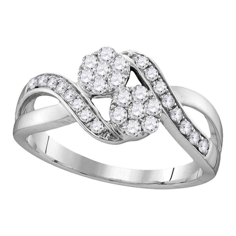 14kt White Gold Round Diamond 2-stone Bridal Wedding Engagement Ring 1/2 Cttw